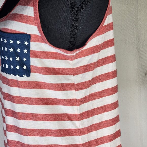 Fifth Sun Red White Stripe Blue Pocket with White Stars Poly Rayon Tank Top Sz L - Picture 11 of 16